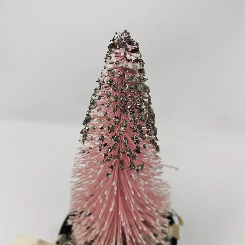 Vintage silver plated tea cup with pink bottle brush tree with gold glitter